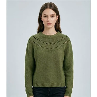 Jersey con cuello redondo y canesú calado verde