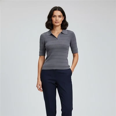 Jersey De Lana Merino Con Cuello Polo Mujer