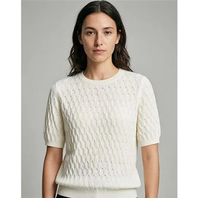 Top de manga corta de punto con textura blanca